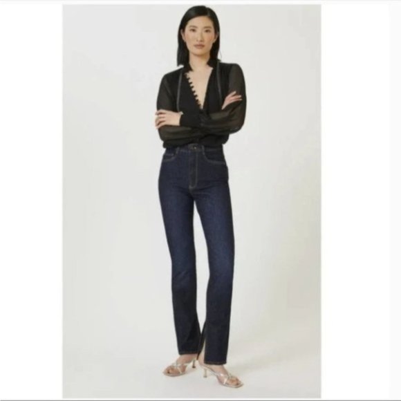 Anthropologie | Pilcro The Split Straight Jeans Denim Dark Stretch New 25 Waist - Picture 5 of 16